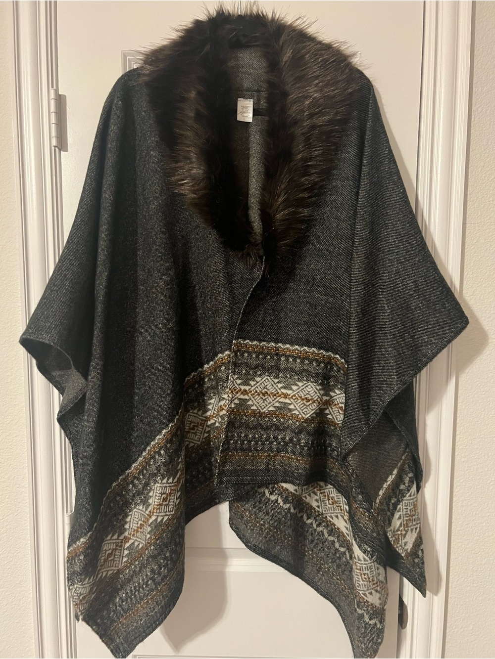 Faux Fur Trim Charcoal Wrap